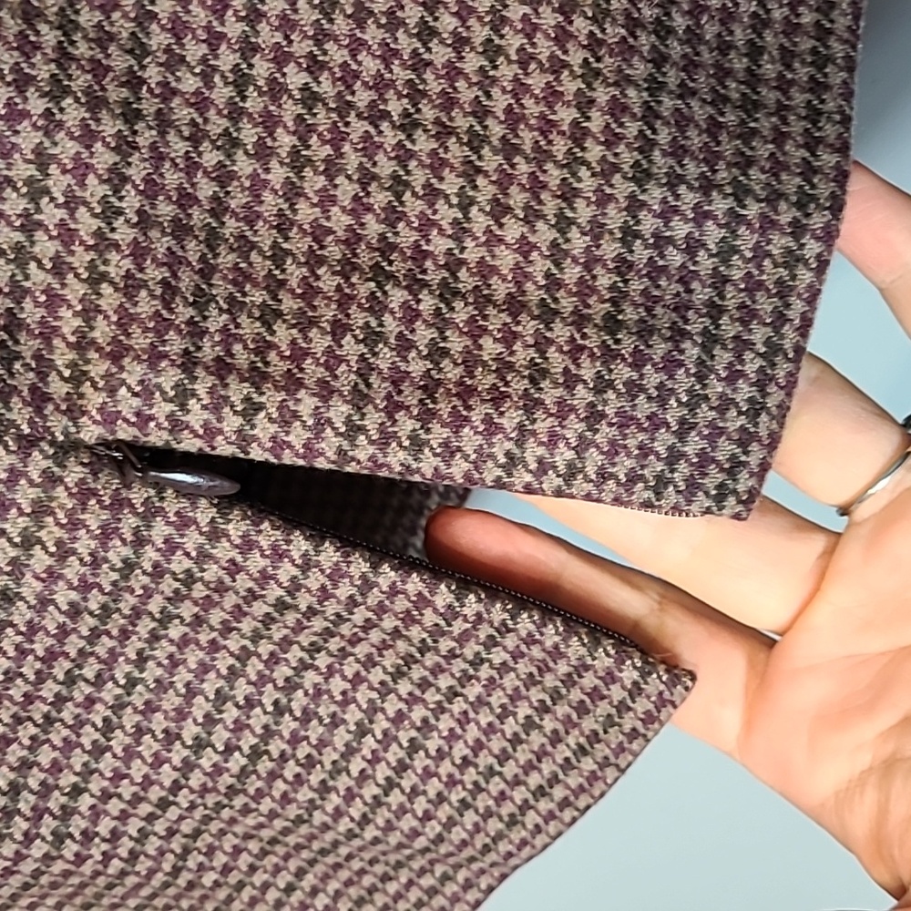 Akris Cashmere Plaid Skirt 6 Houndstooth Burgundy Brown Old Money Luxury Preppy - Picture 4 of 9